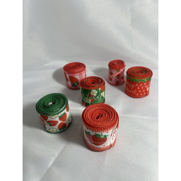 Strawberry Canvas Wired Ribbon Lot - 22+ Yards Total - 2 Inch Wide - Picture 6 of 7